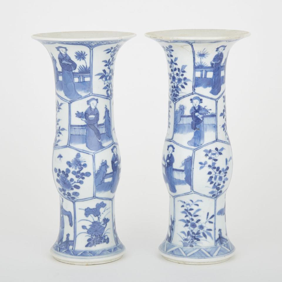 A Pair of Blue and White Gu Vases, 19th Century