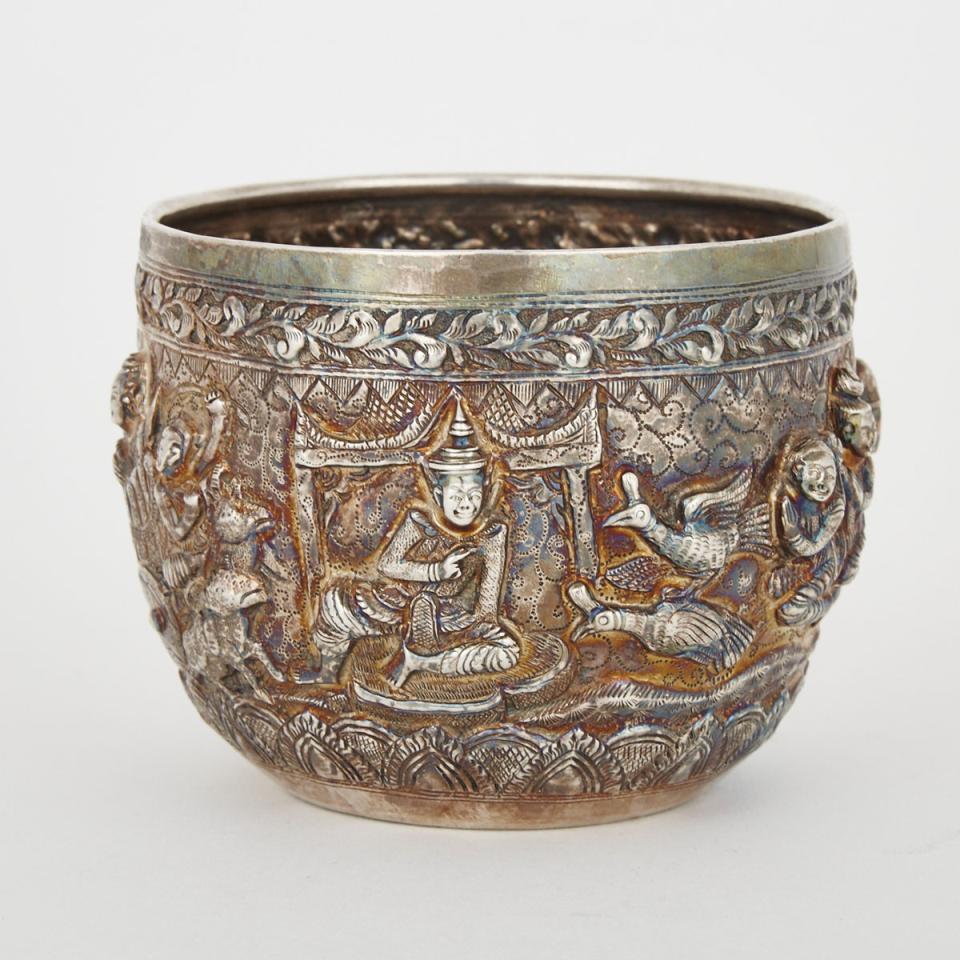 A Thai Silver Repoussé Pot, 19th Century