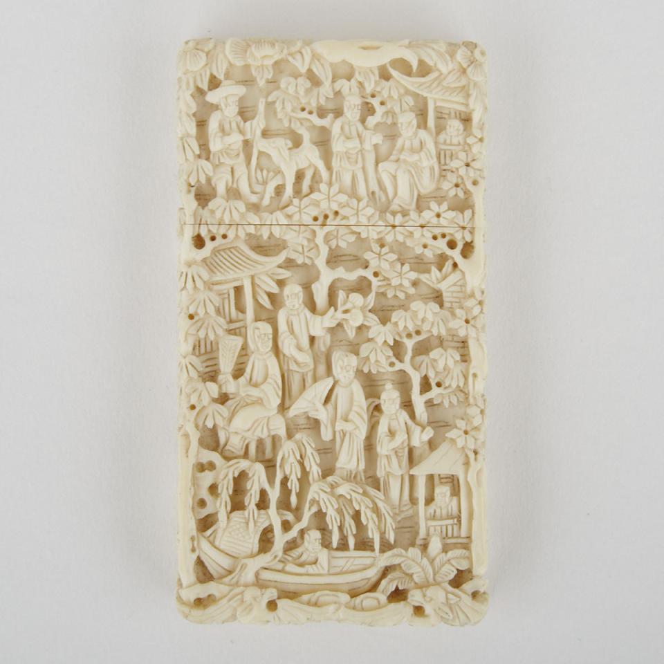A Small Carved Ivory Card Case with Landscape, Early 20th Century