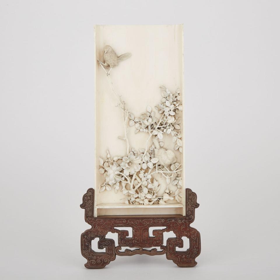 A Finely Carved Ivory Table Screen, 19th Century