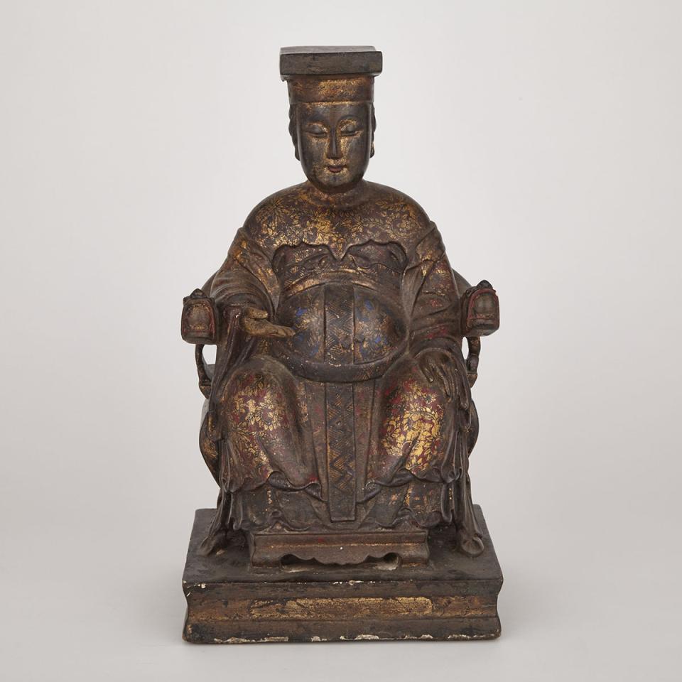 A Wooden Gilt and Lacquer Daoist Figure, 19th Century