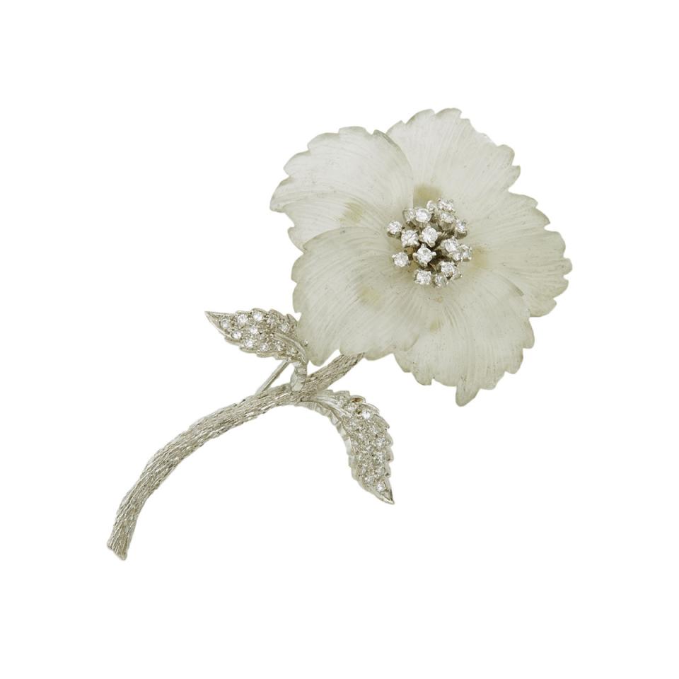 14k White Gold Floral Brooch