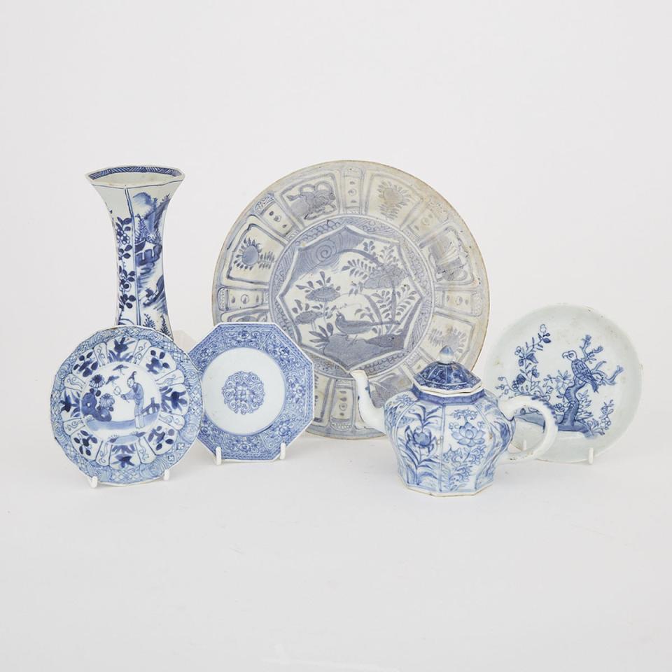 A Group of Six Blue and White Porcelain Wares