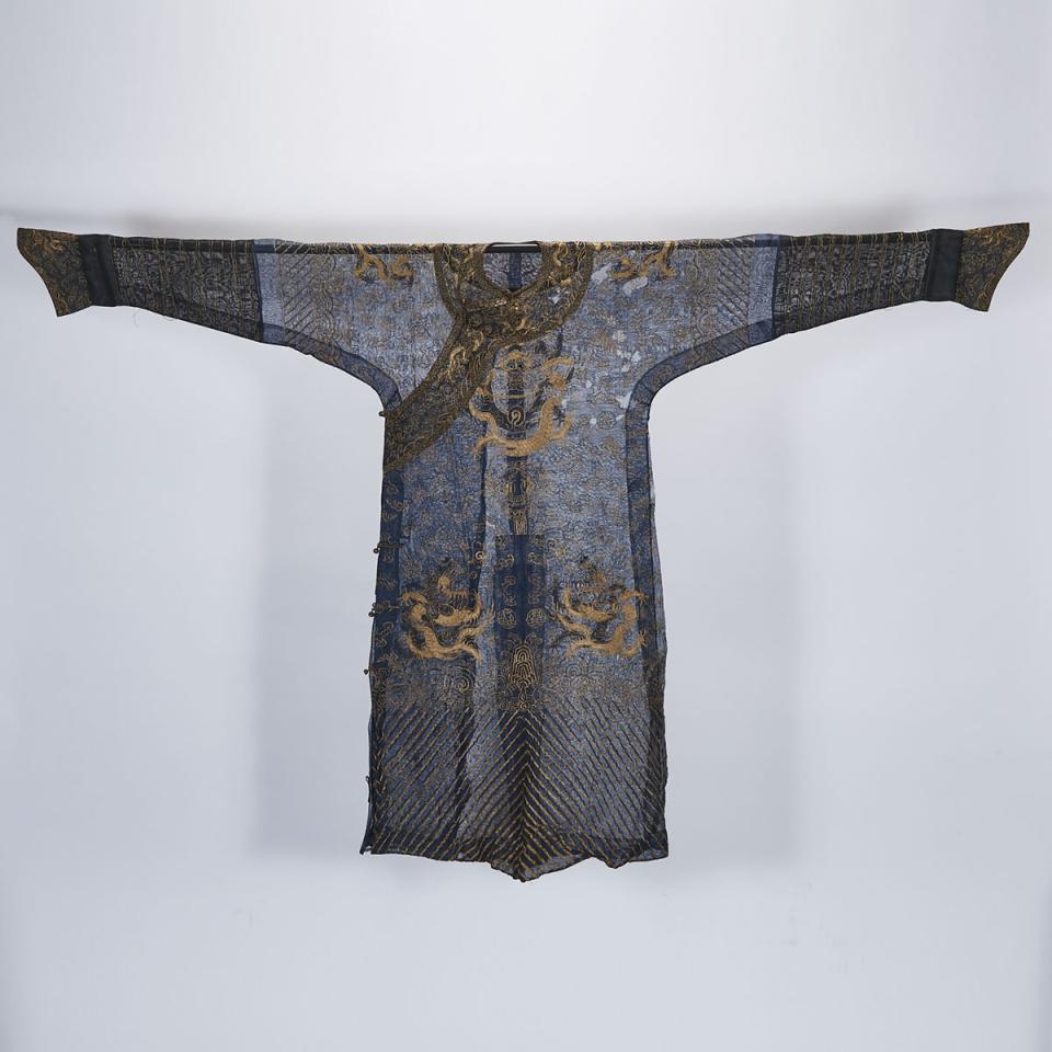 A Blue and Gold Summer Gauze Robe, 19th Century