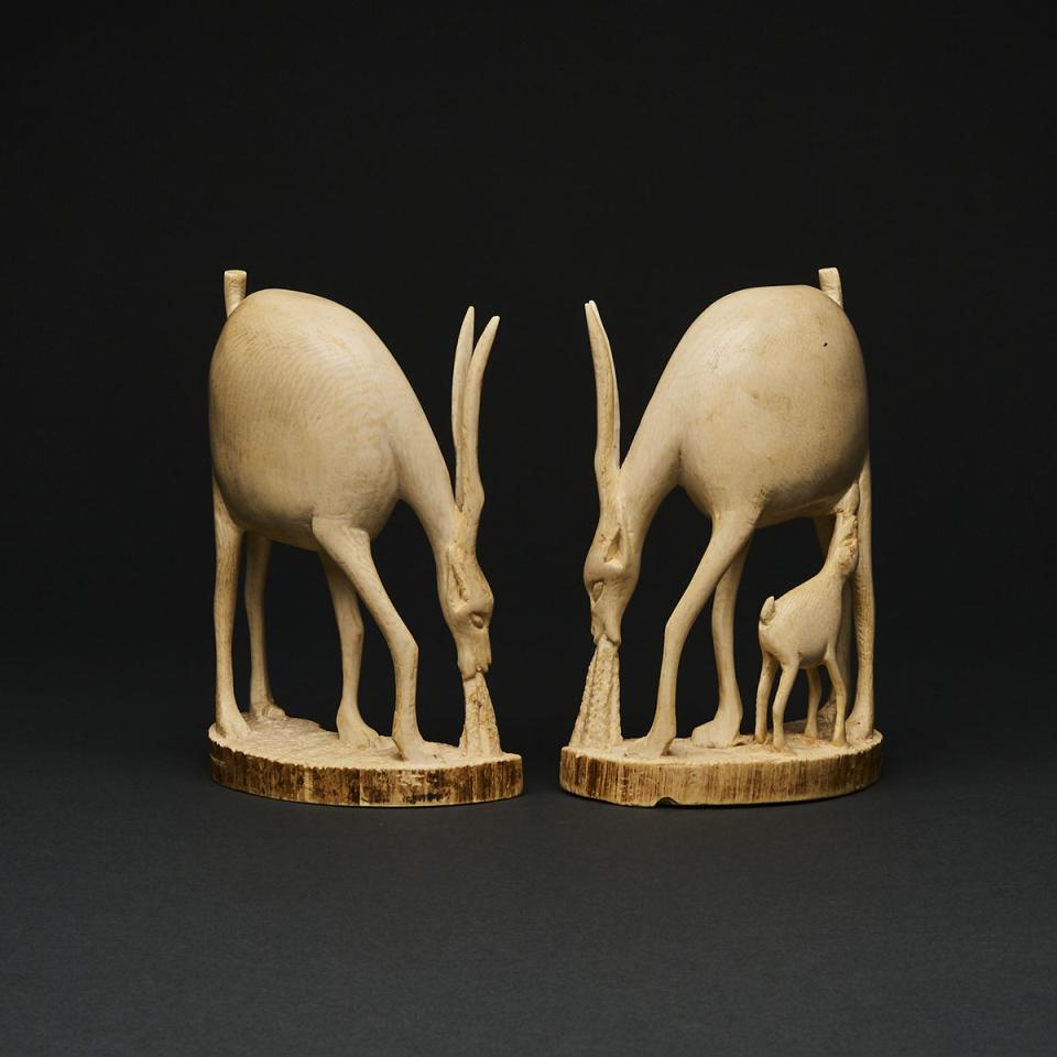 A Pair of Ivory Carved Antelopes