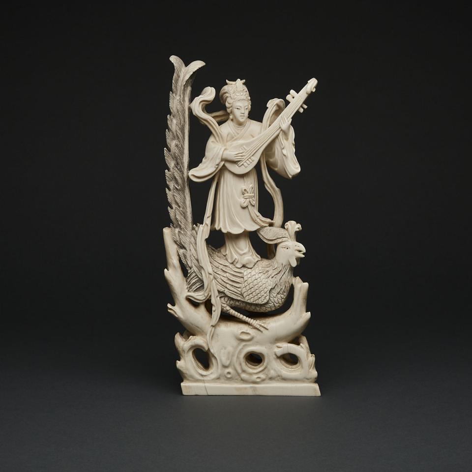 An Ivory Carving of a Lady and Phoenix, Circa 1940s