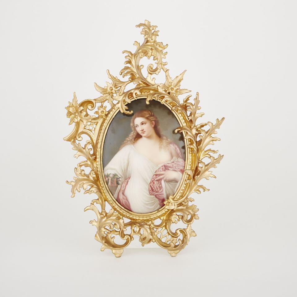 Italian Porcelain Oval Plaque of a Classical Maiden, c.1900