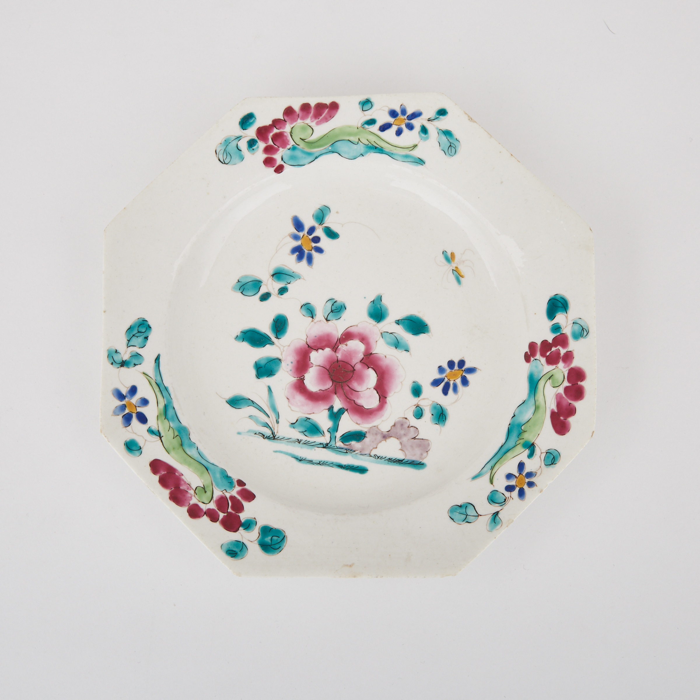Bow ‘Famille Rose’ Octagonal Plate, c.1758-60