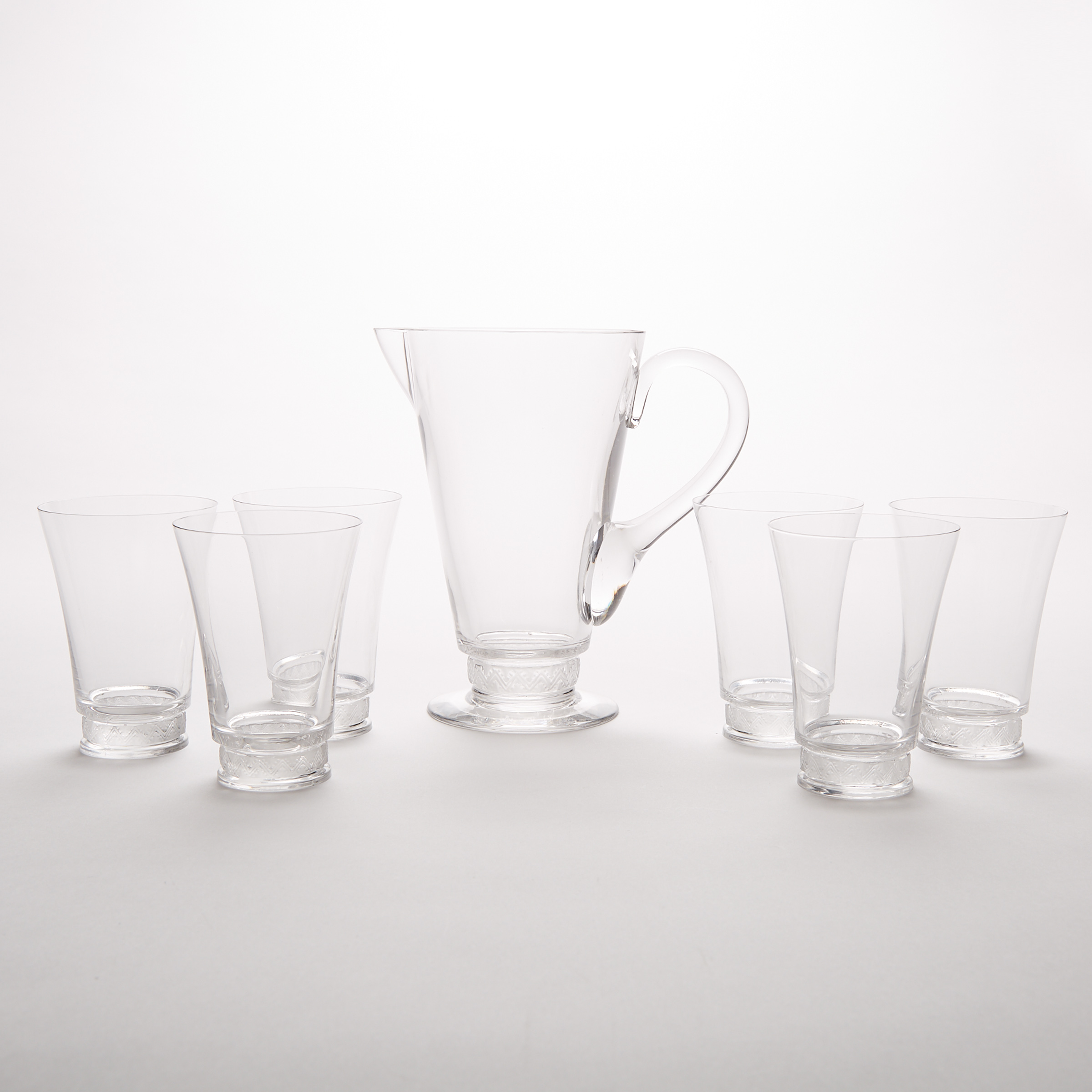 ‘Reims’, Lalique Glass Water Jug and Six Tumblers, post-1945