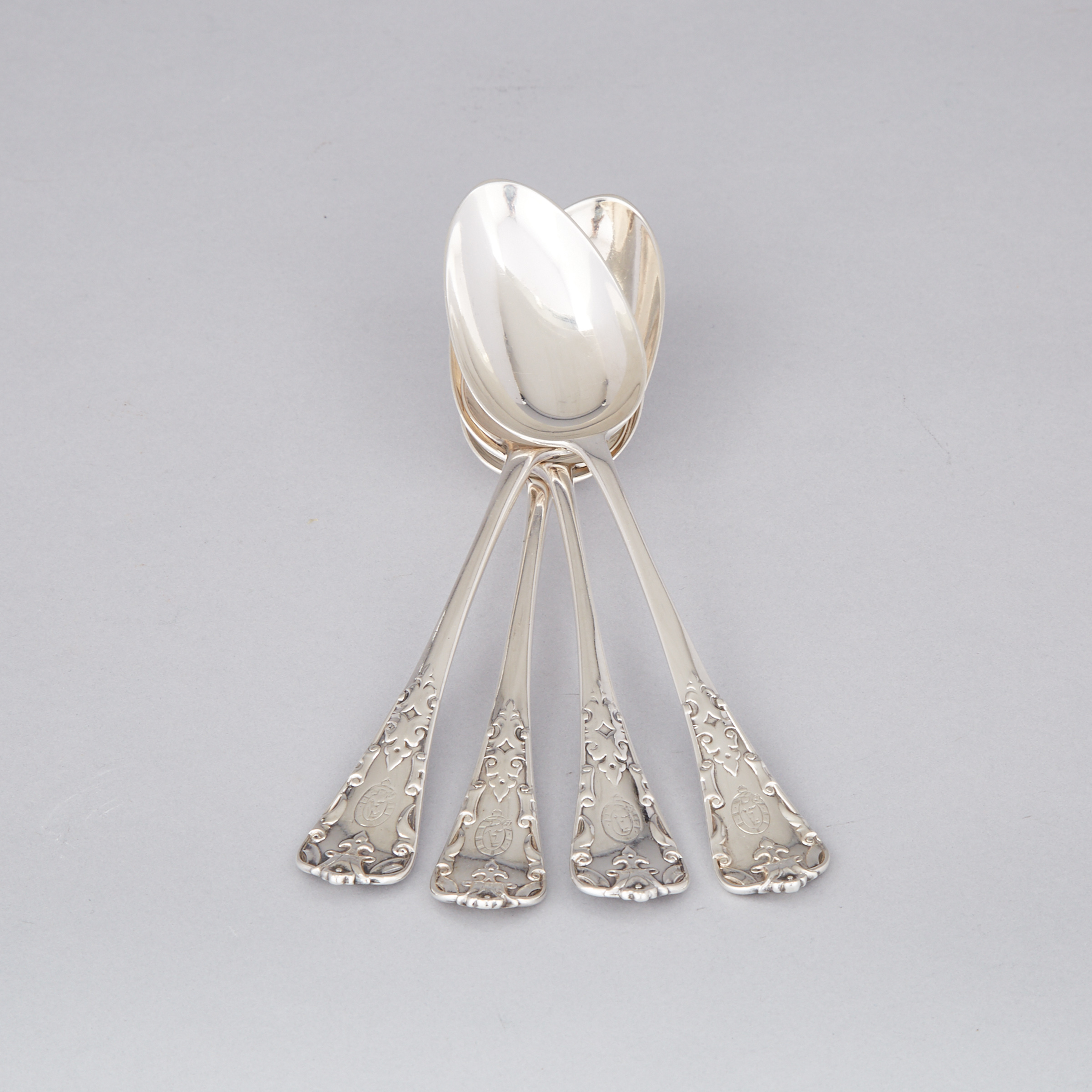 Four Victorian Silver Straight Tudor Pattern Table Spoons, George Adams, London, 1854
