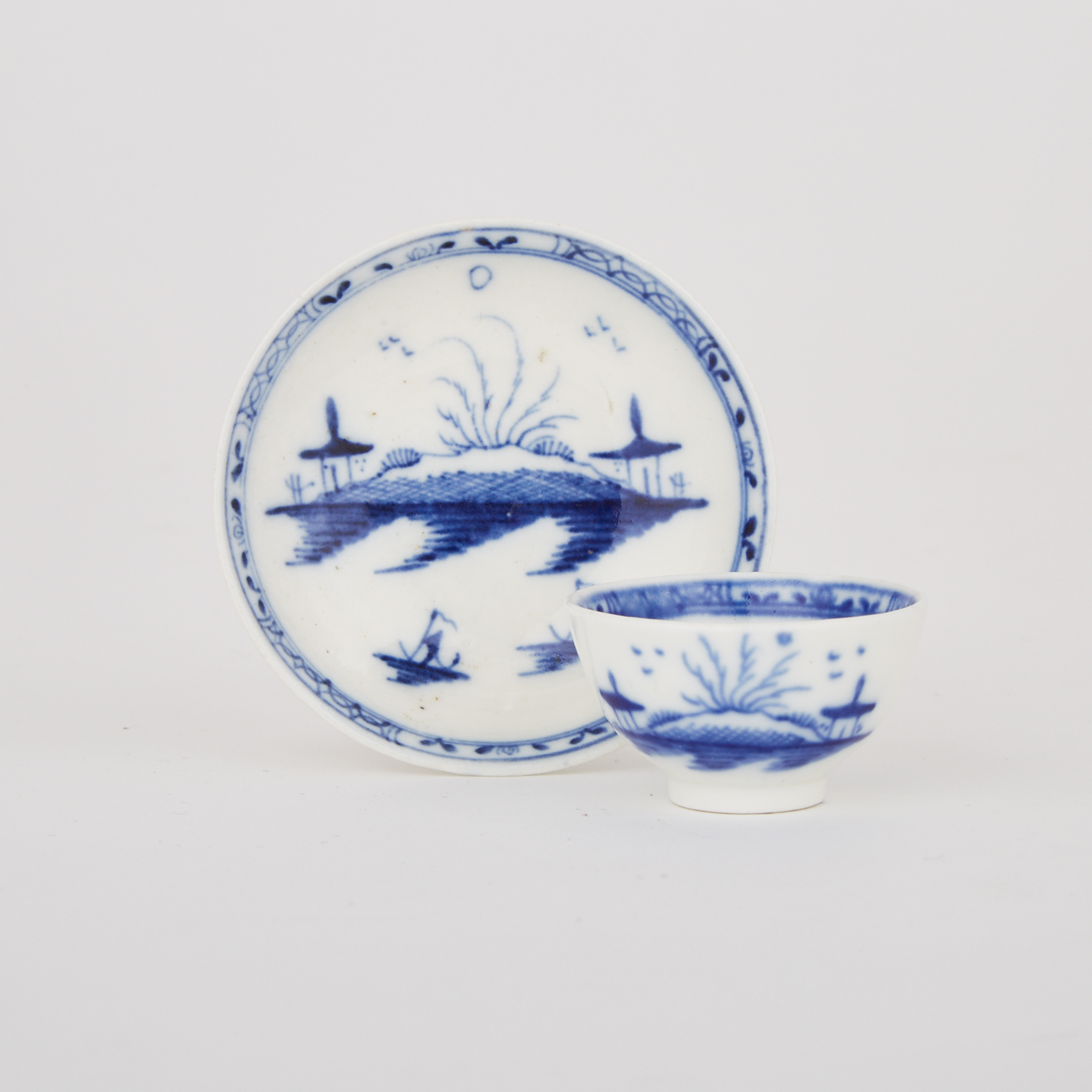 Caughley Miniature ‘Island’ Pattern Tea Bowl and Saucer, c.1770
