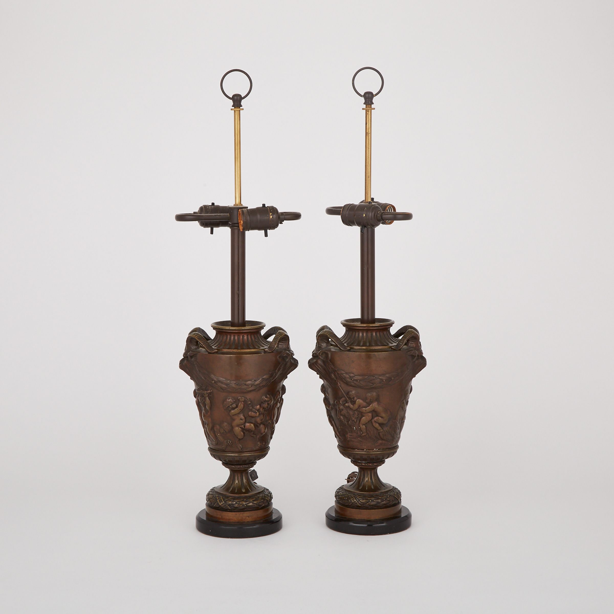 Pair of French Neoclassical Patinated Bronze Urn Form Table Lamps, 19th/early 20th century