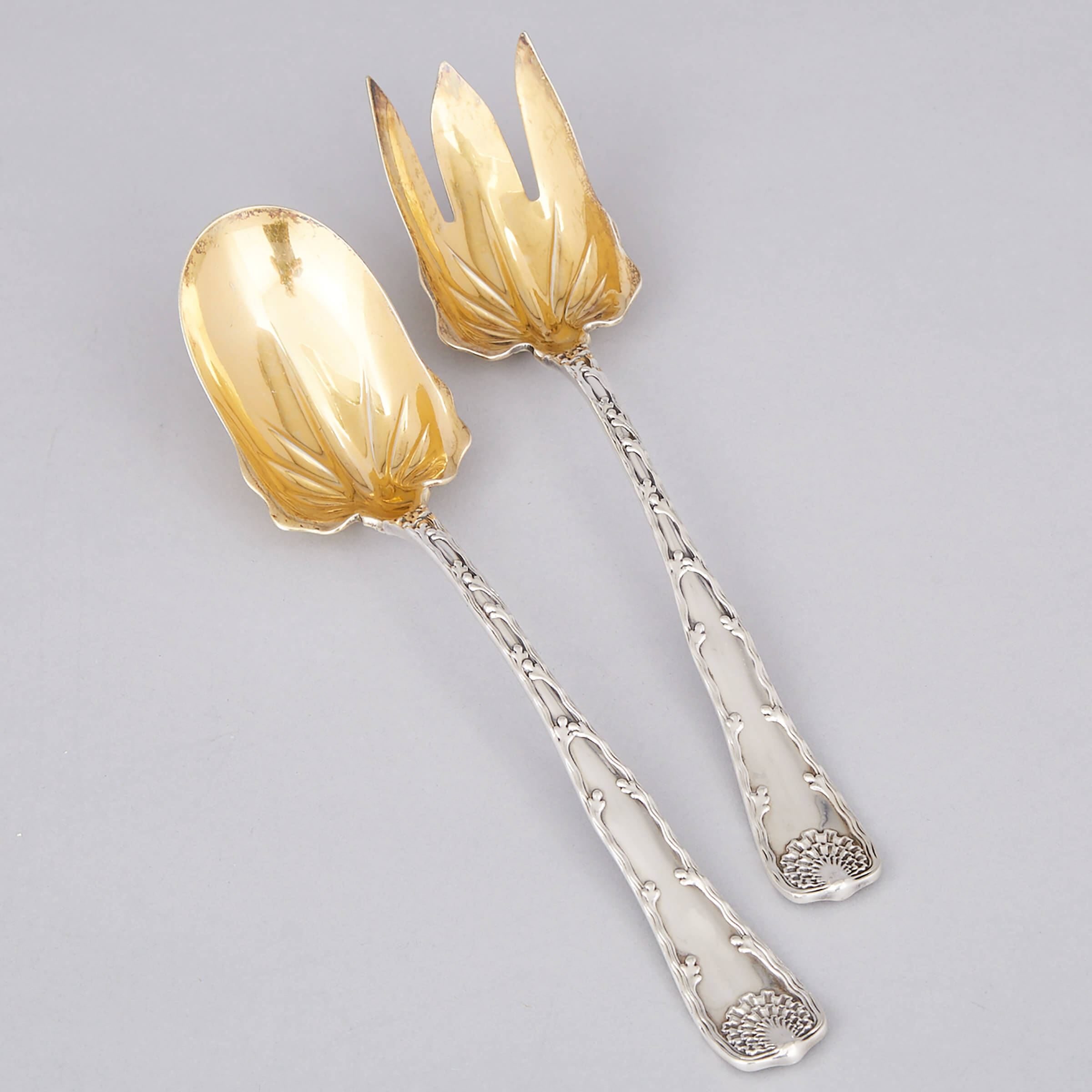 American Silver ‘Wave Edge’ Pattern Serving Spoon and Fork, Tiffany & Co., New York, N.Y., 20th century 