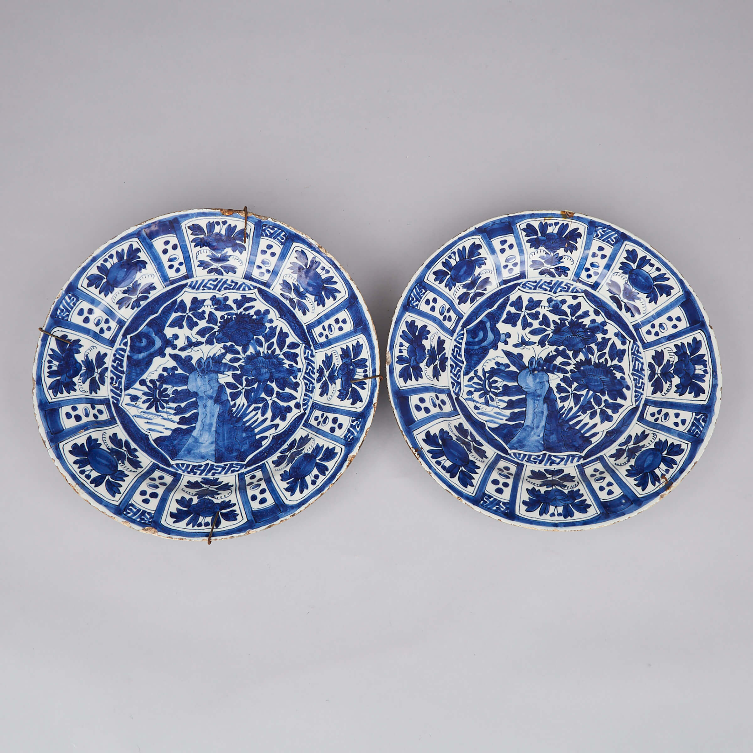 Pair of Dutch Delft Blue Painted Chargers, 18th century
