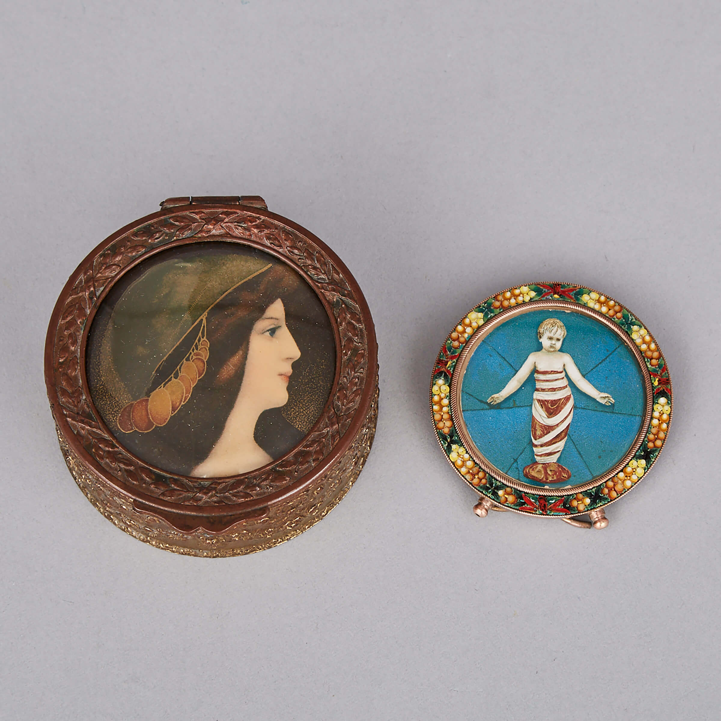 A Small Italian Micromosaic Frame and a Dresser Box, 20th century
