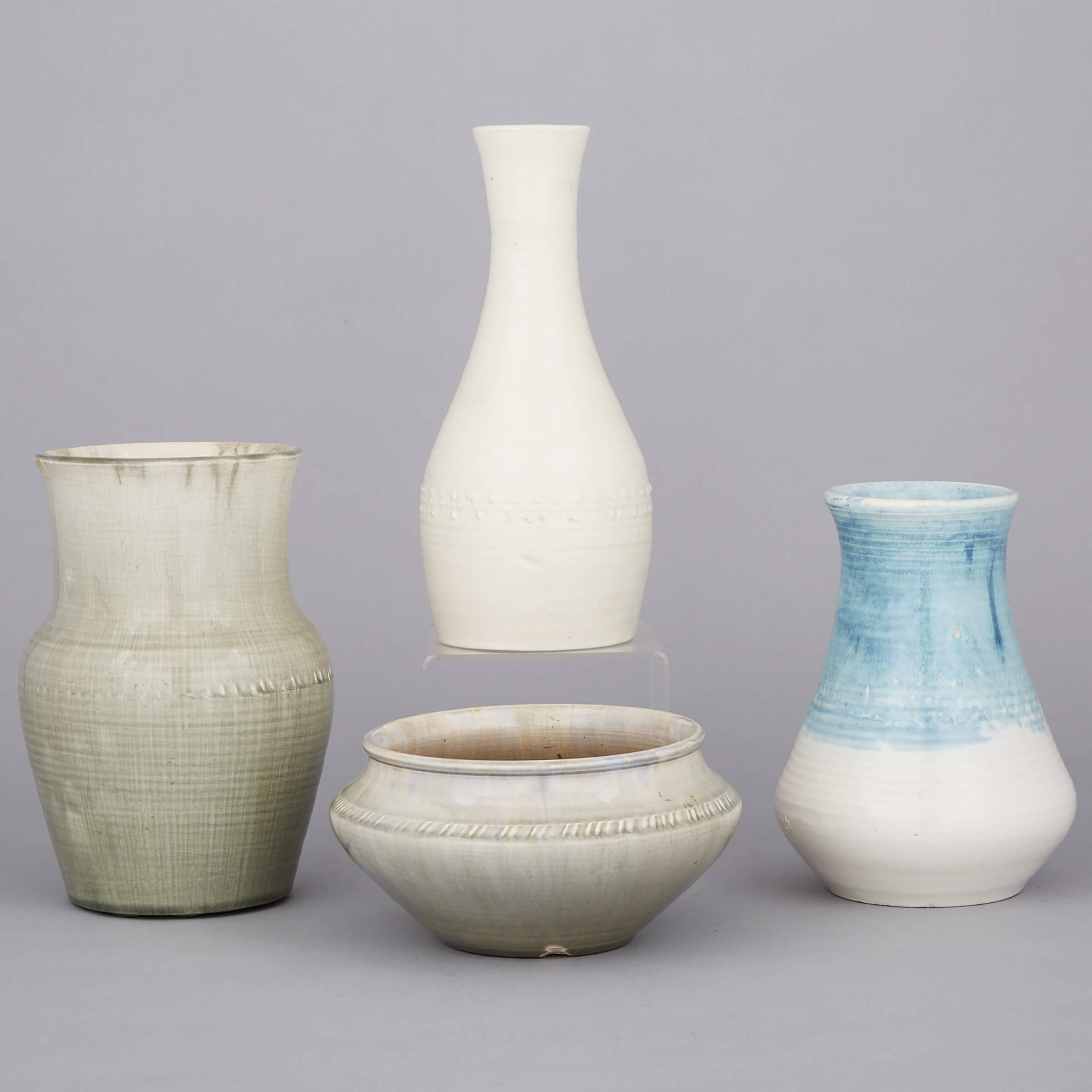 Three Moorcroft ‘Natural Pottery’ Vases and a Bowl, 1930s