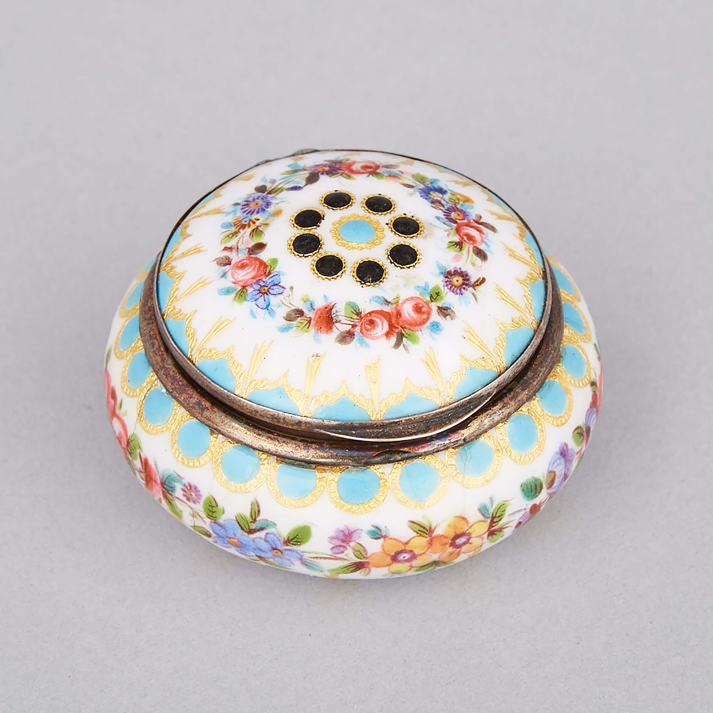 French Silver and Painted Enamel Circular Box, c.1900