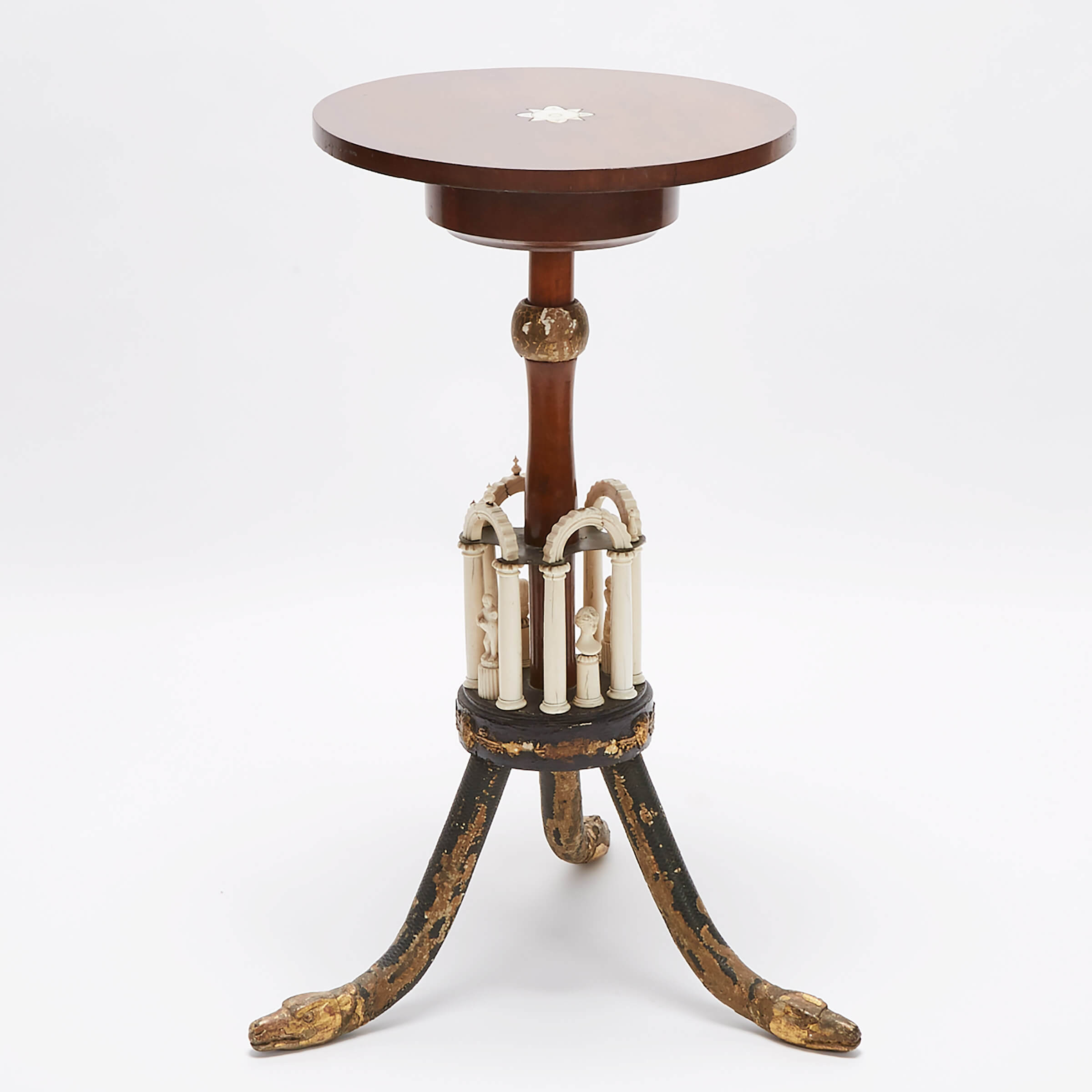Unusual Continental Ivory Mounted Mahogany Work Table, mid 19th century