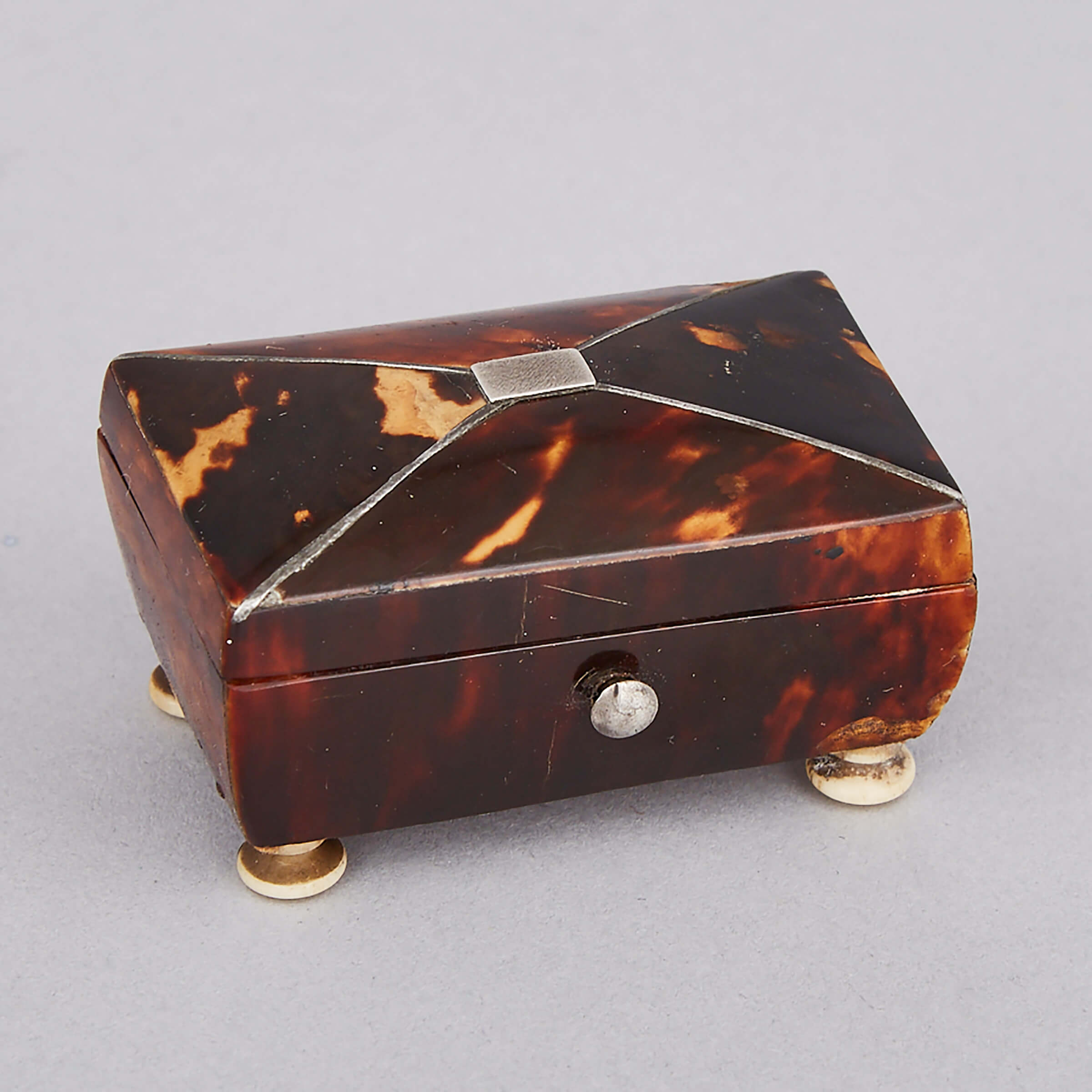 Regency Ivory and Silver Mounted Tortoiseshell Caddy Form Snuff Box, early 19th century