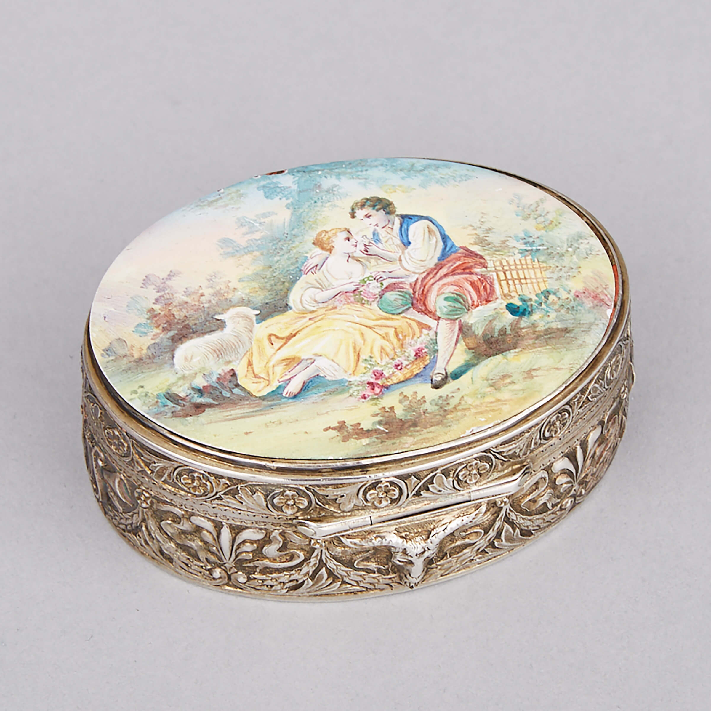 Continental Silver and Painted Enamel Oval Snuff Box, c.1900