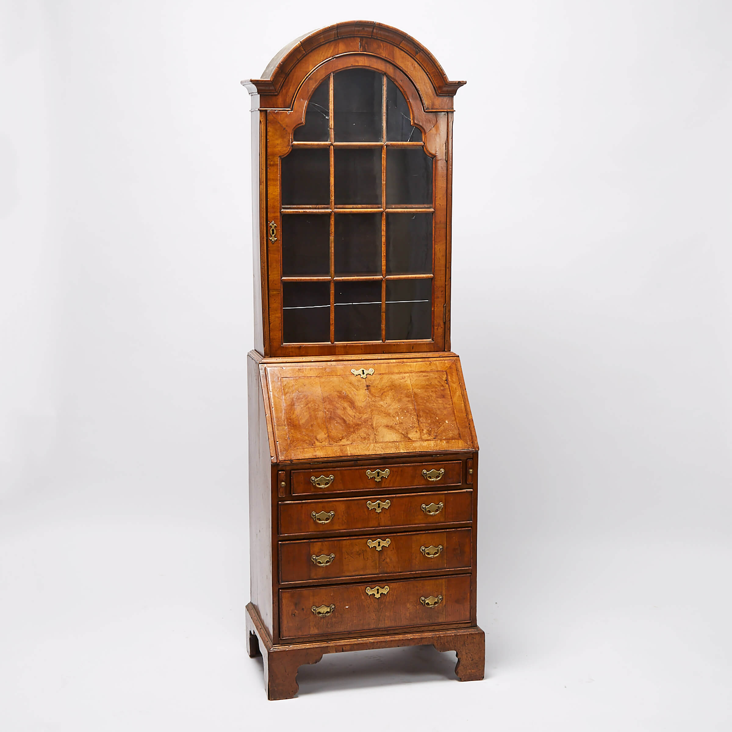 Small Queen Anne Style Figured Walnut Secretary Bookcase, 19th century