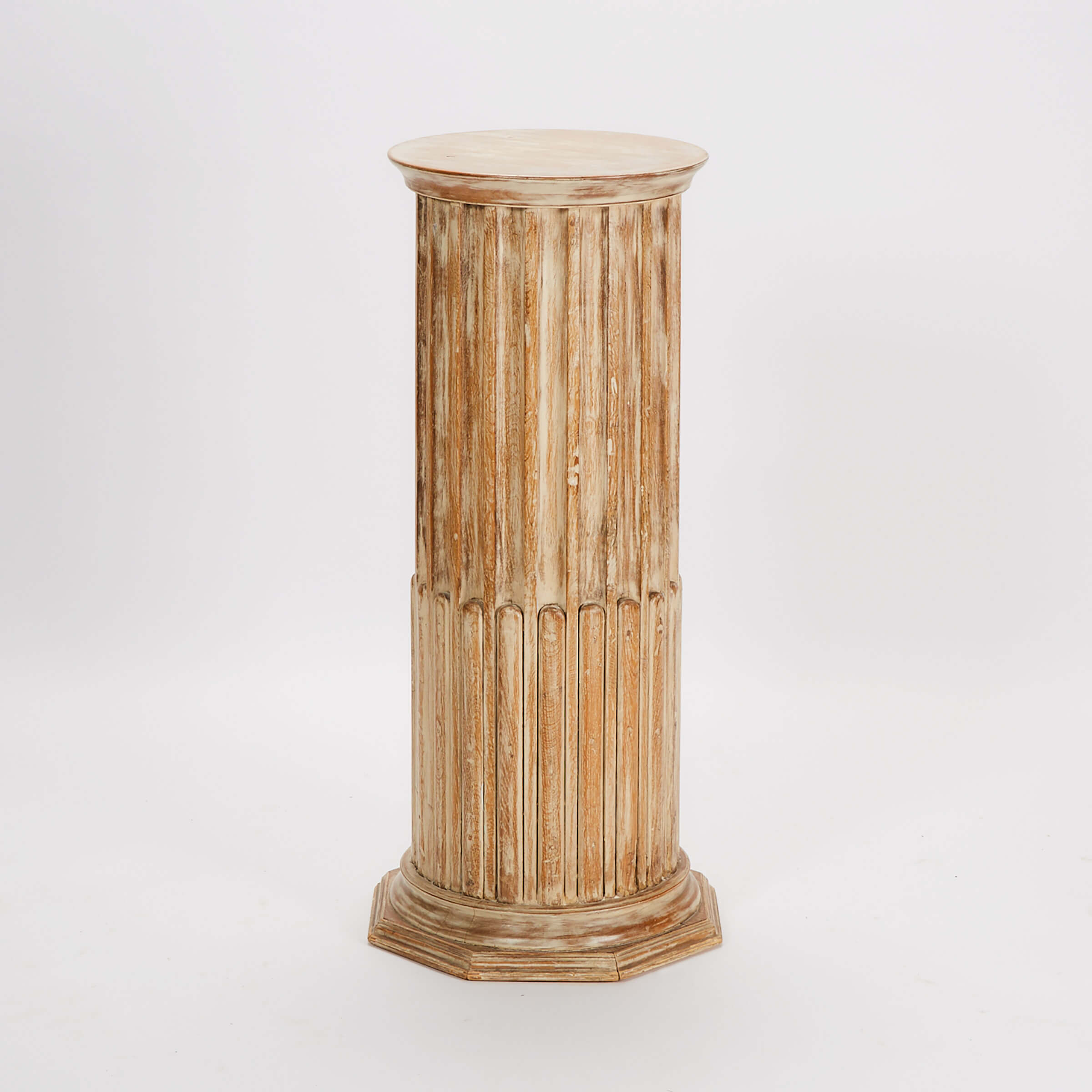 Stop-Fluted Painted Wood Column Form Pedestal, mid 20th century