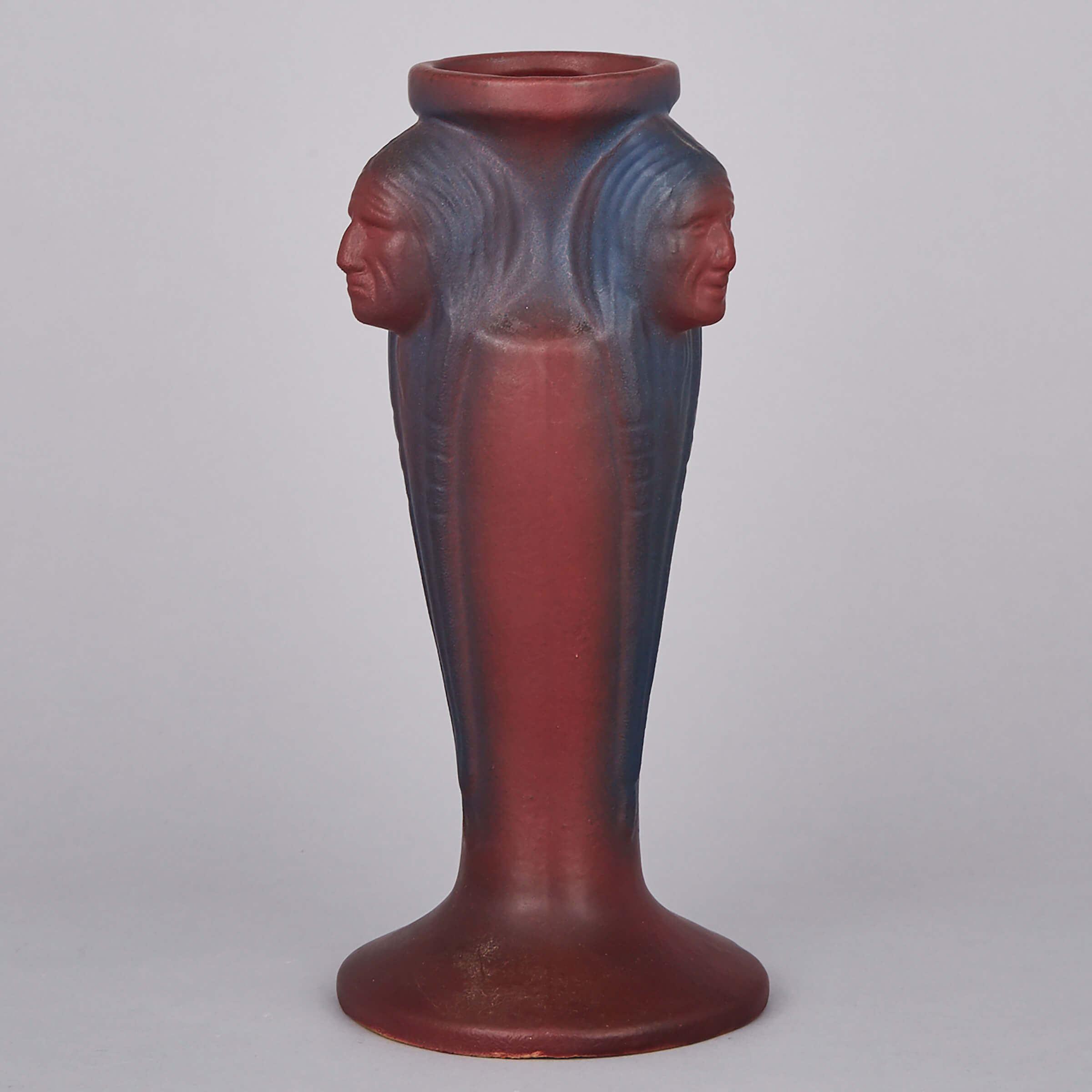 Van Briggle Maroon and Purple Glazed ‘Indian Head’ Vase, early 20th century