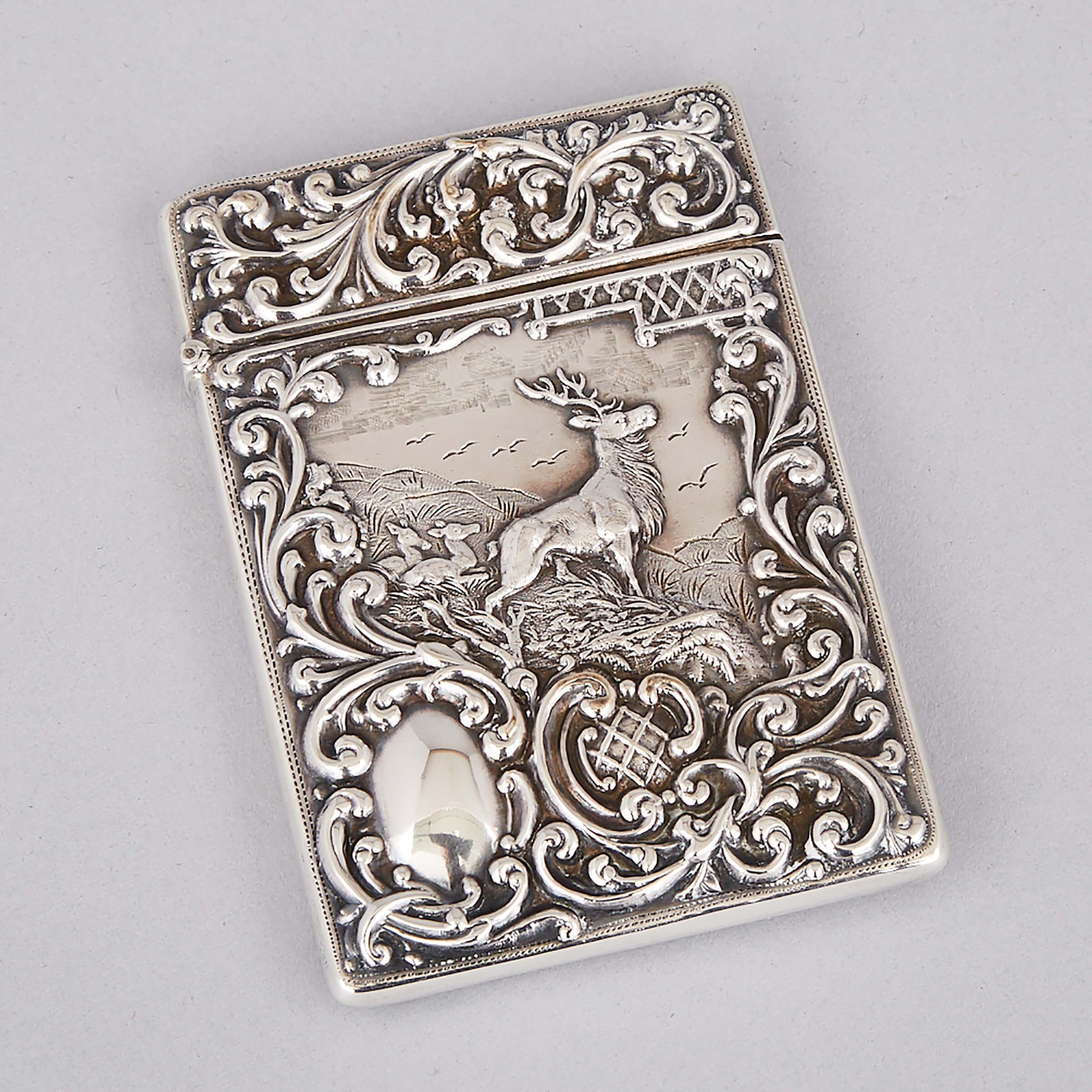 Edwardian Silver Repoussé ‘Stag’ Card Case, Harold Crisford & William Norris, Birmingham, 1902