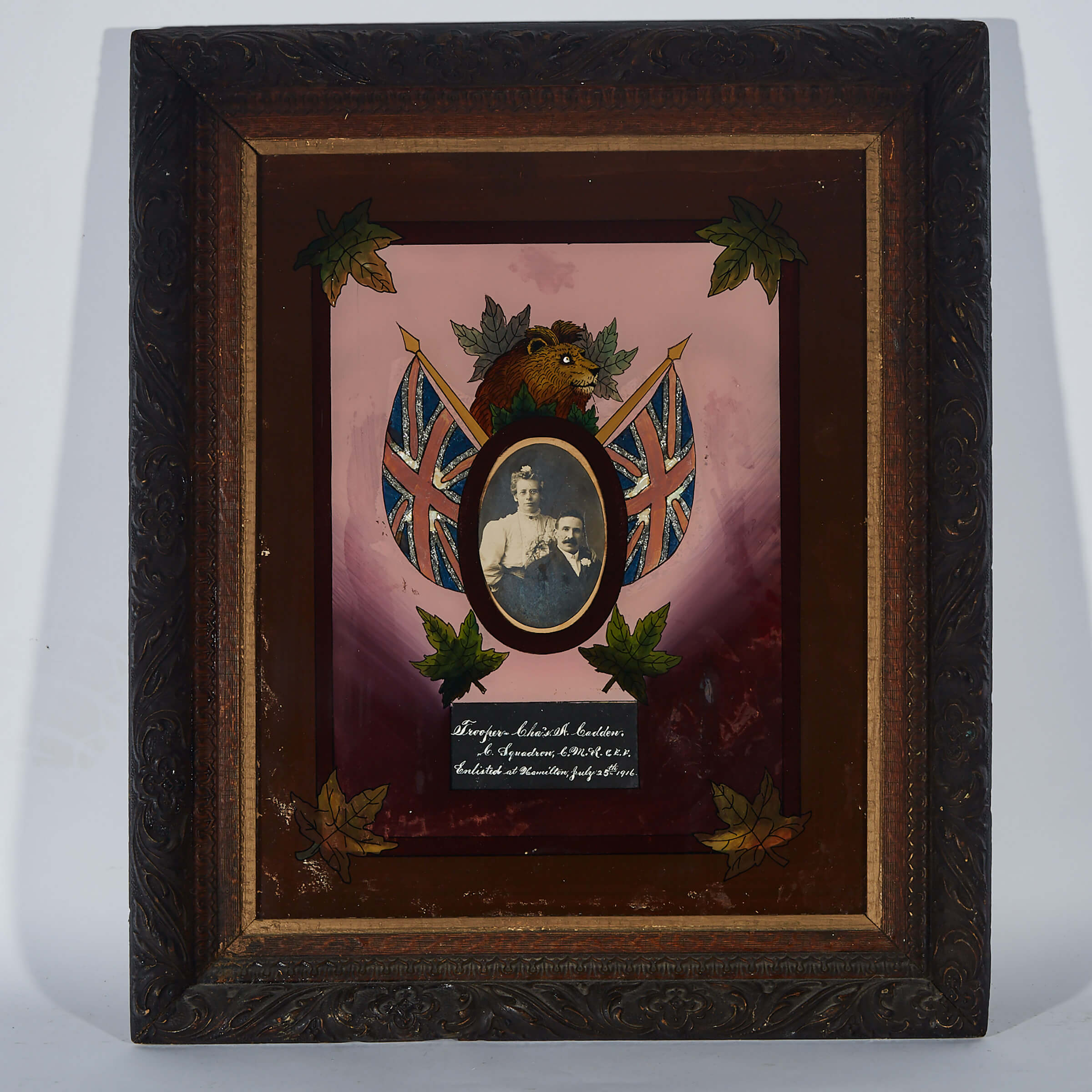 Trooper Chas. A. Cadden, Canadian Expeditionary Forces, Portrait with Reverse Painting on Glass Matt, 1916 