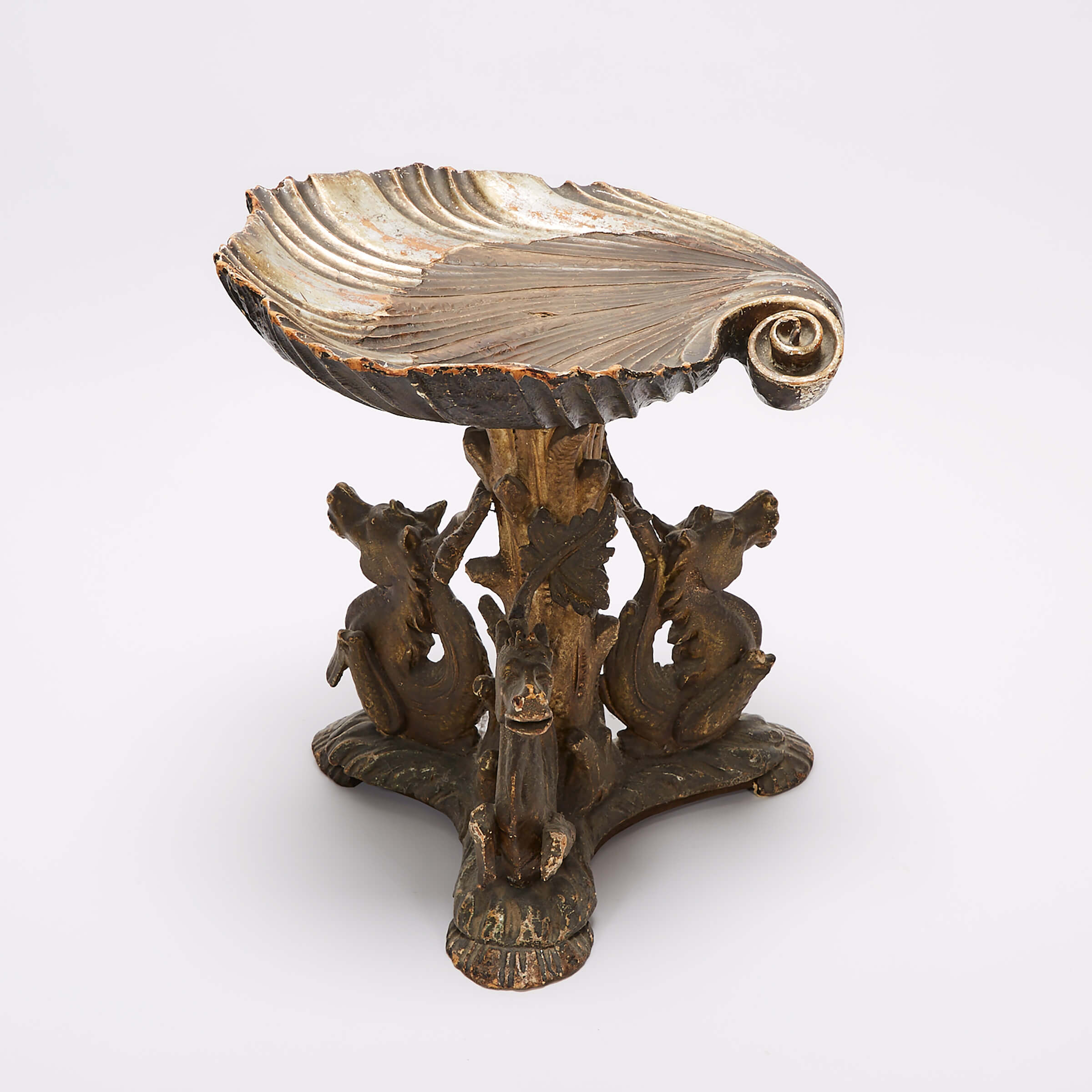Venetian Carved, Silvered and Gilt Wood Grotto Stool, late 19th century