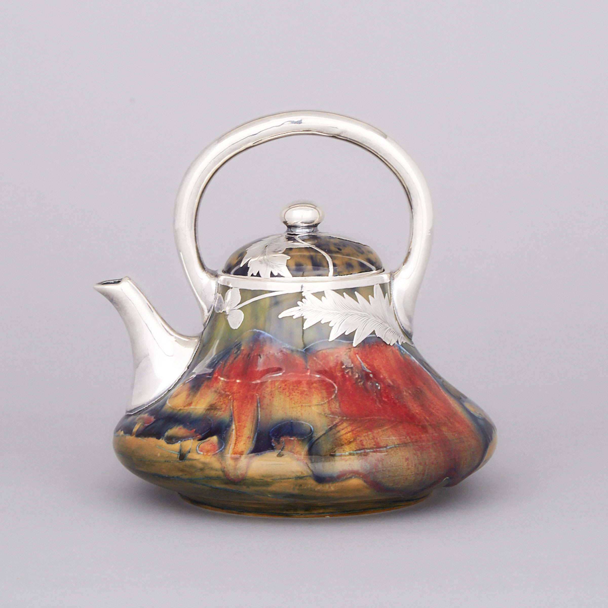 Macintyre Moorcroft Silver Overlaid Claremont Teapot, c.1905