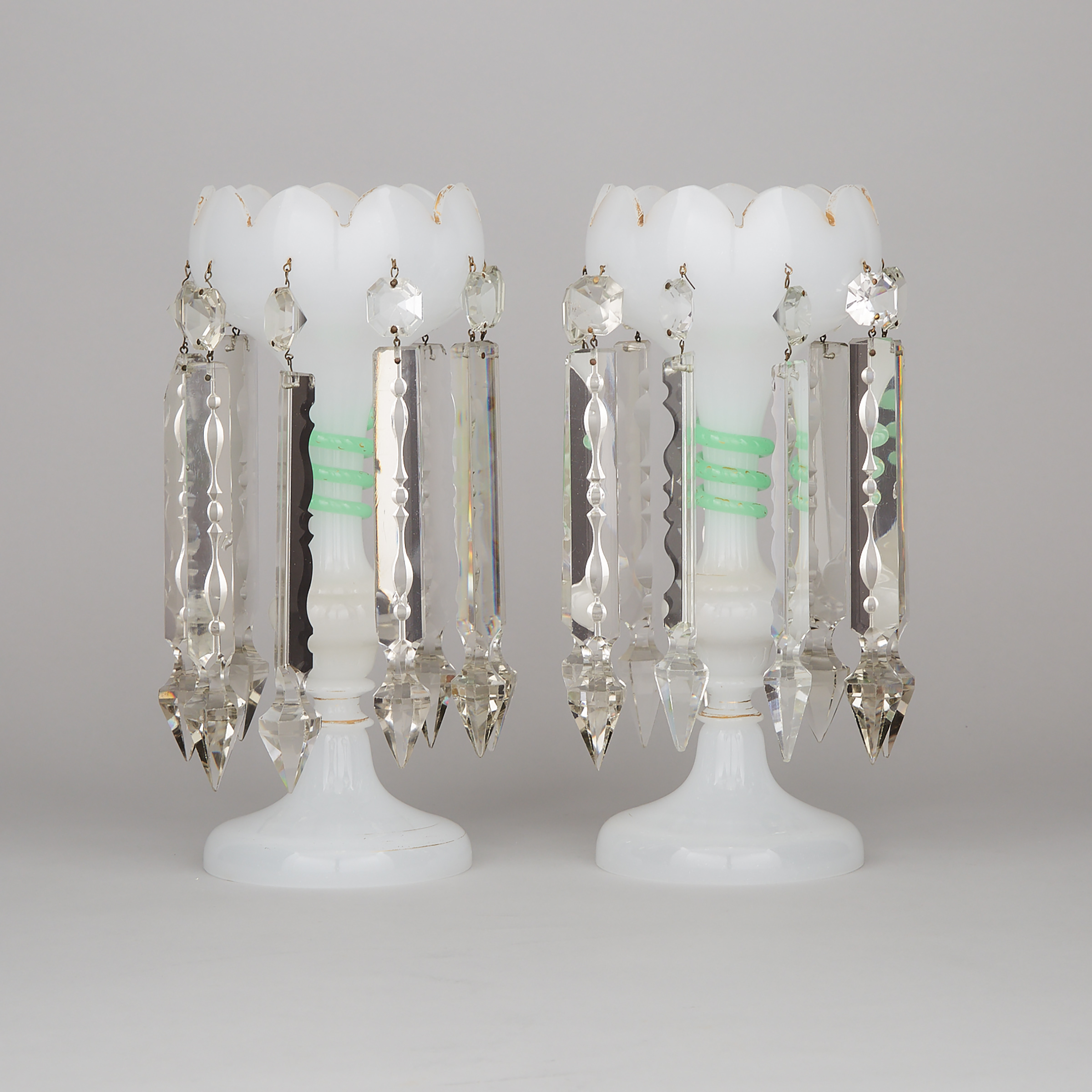 Pair of French Opaline Glass Lustres, late 19th century