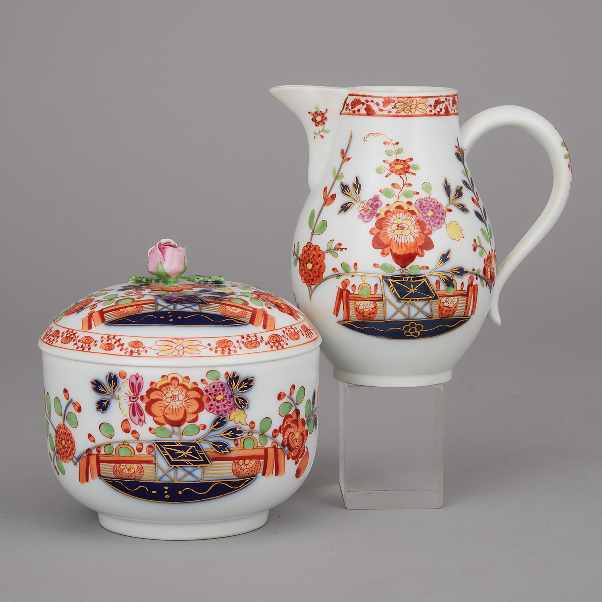 Meissen ‘Tischenmuster’ Pattern Cream Jug and Covered Sugar Bowl, c.1774-1800 and later