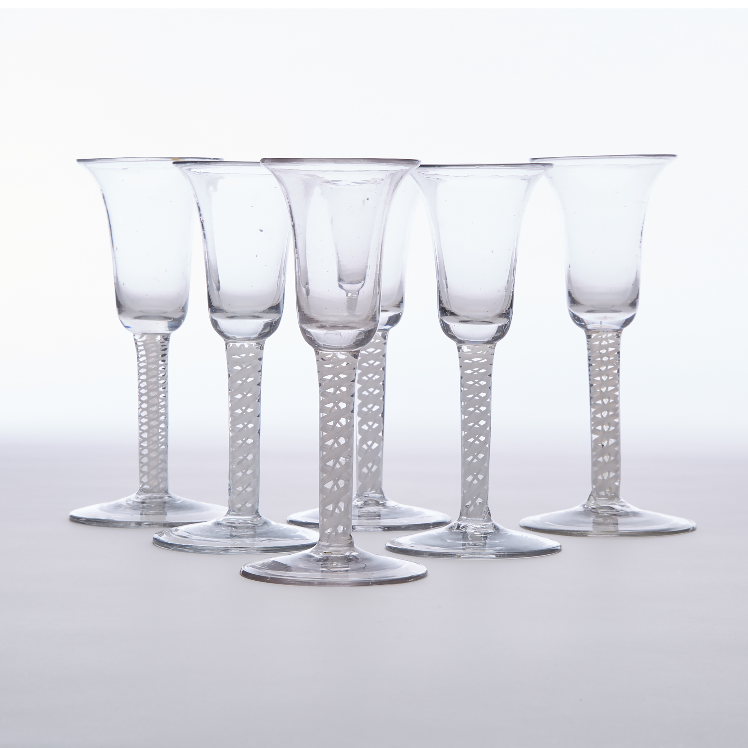 Six Continental Opaque Twist Stemmed Wine Glasses, late 18th century