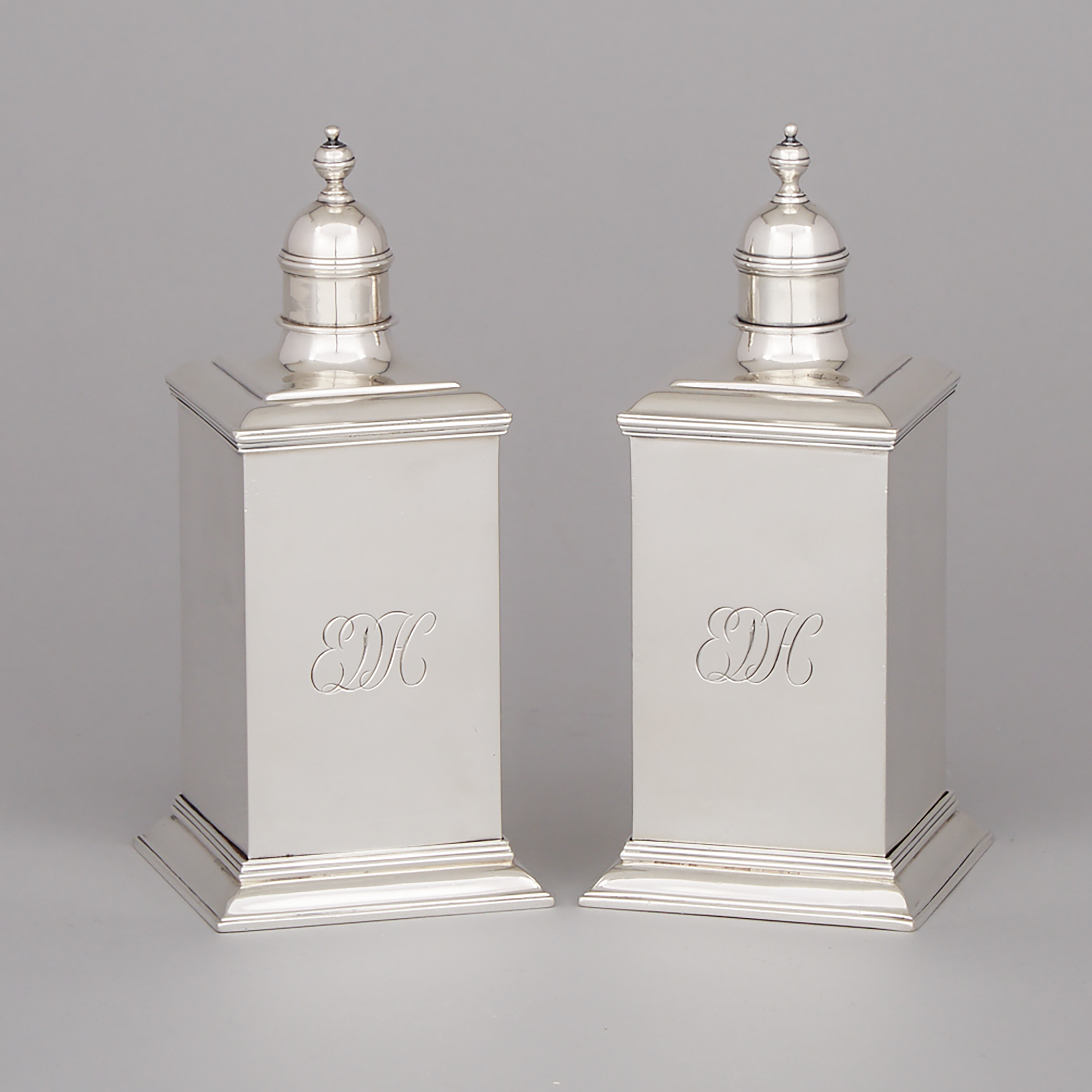Pair of English Silver Cased Spirit or Toilet Water Bottles, Crichton Bros., London, 1915