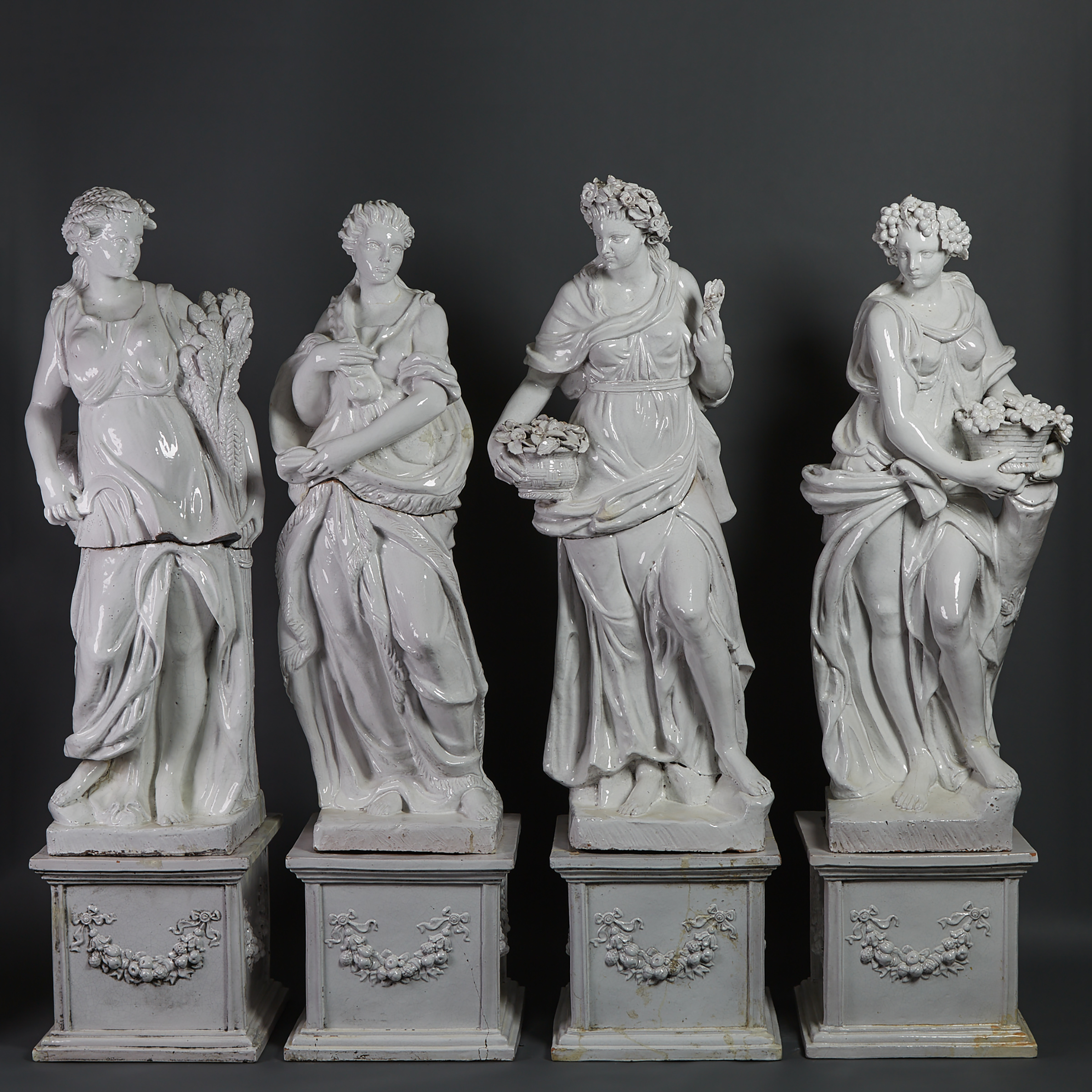 Set of Italian Glazed Terracotta Garden Statuary Figures of the Four Seasons, 20th century