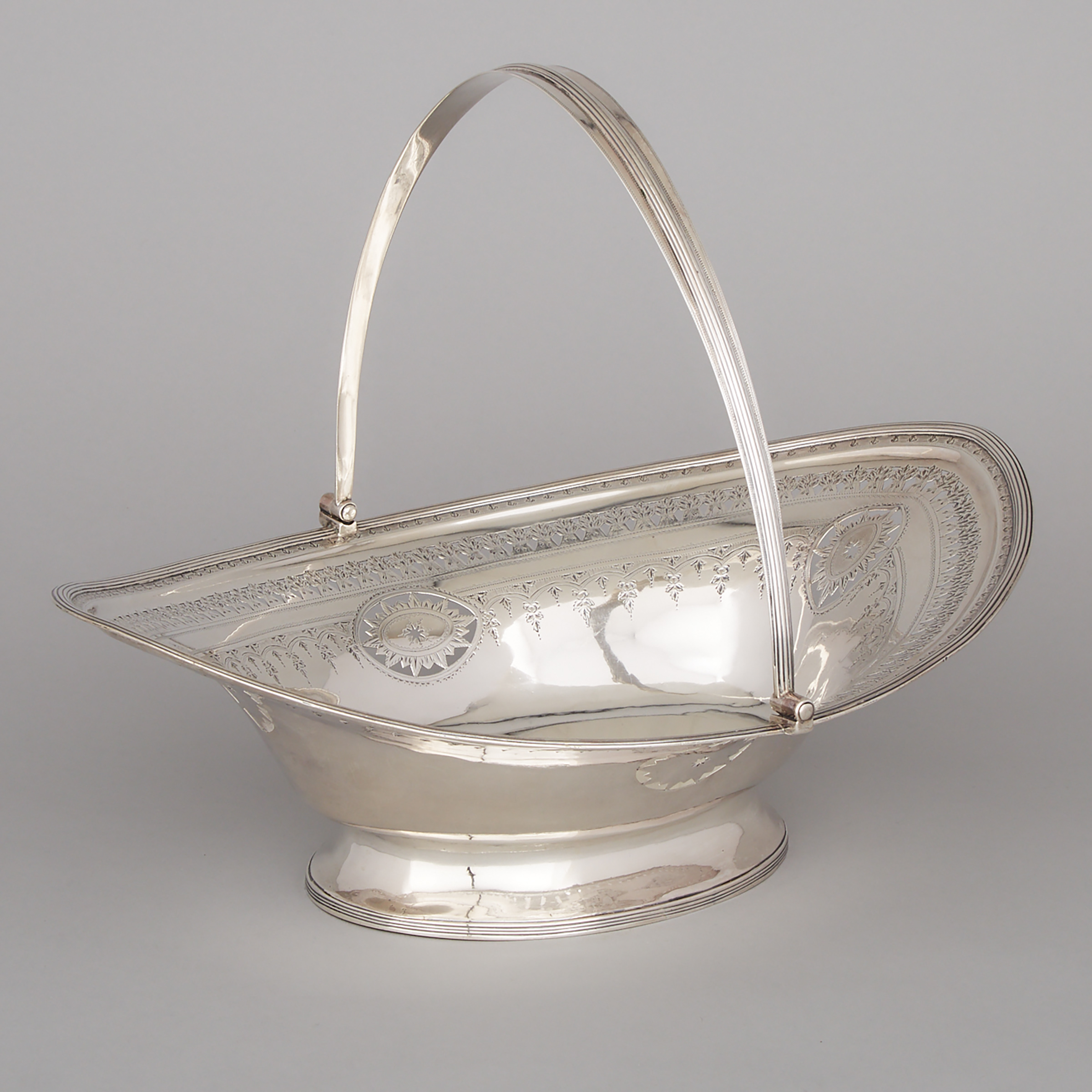 George III Silver Oval Cake Basket, Crespin Fuller, London, 1794