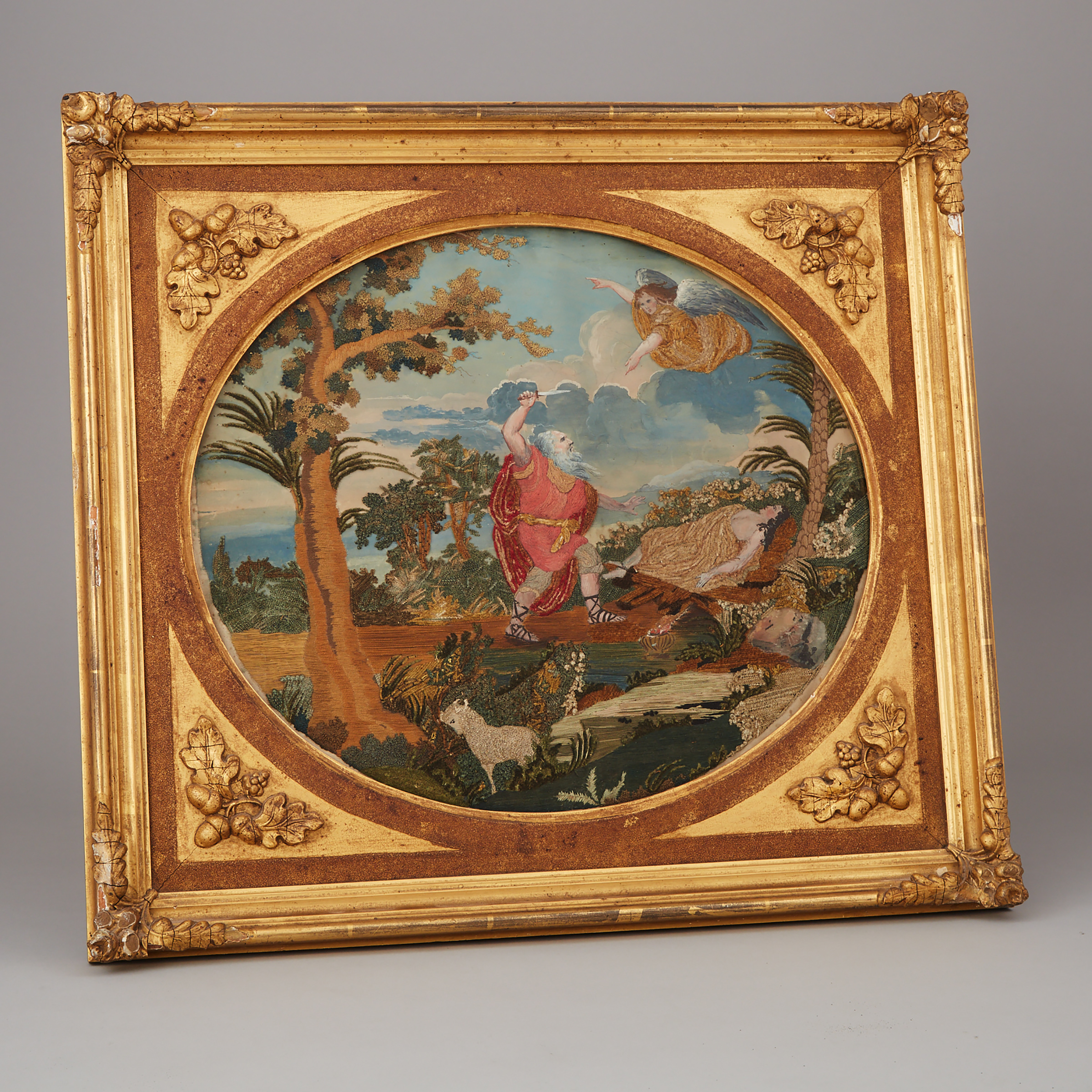Georgian Stump Work and Painted Silk Picture, late 18th century