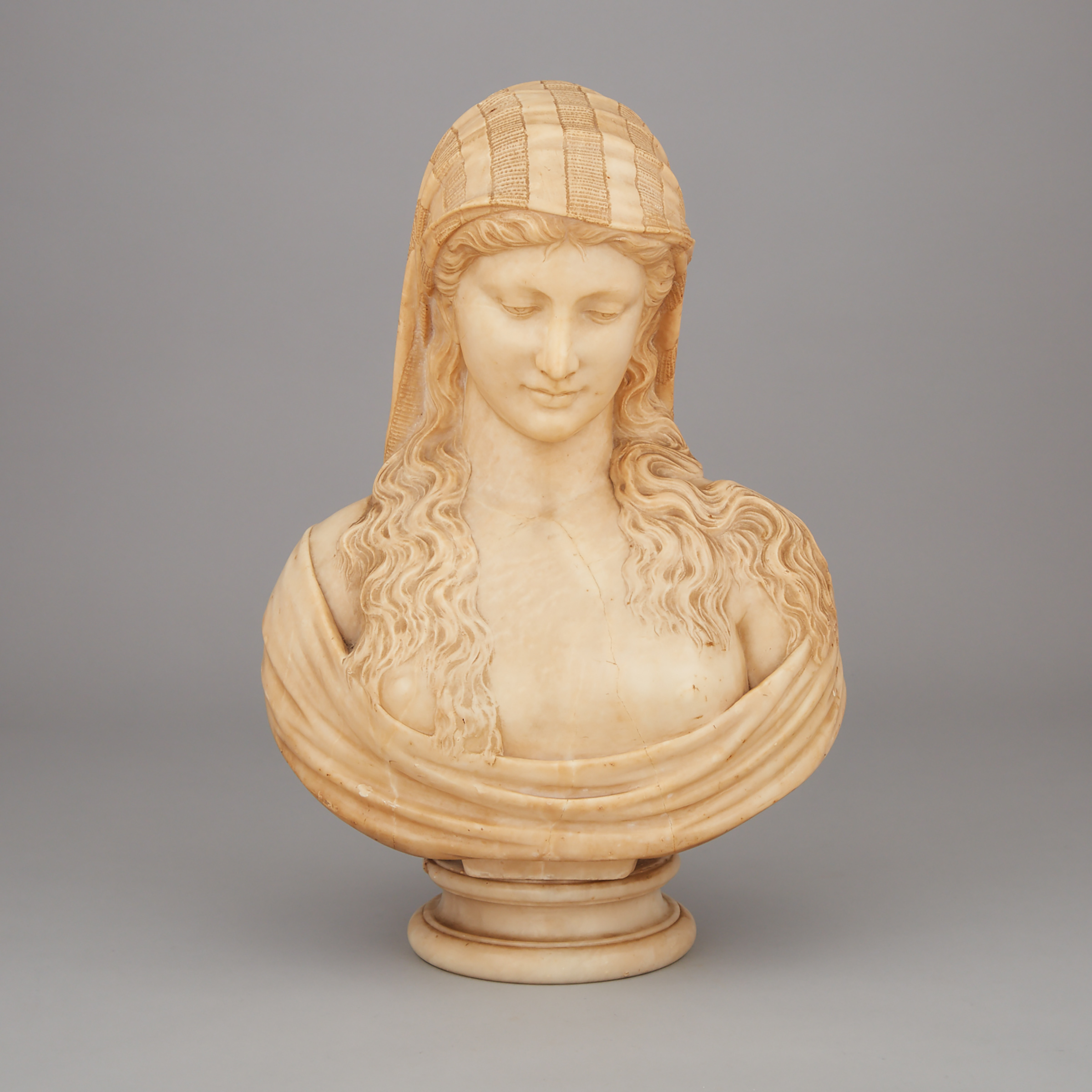Italian School Alabaster Bust of an Etruscan Woman, late 19th century