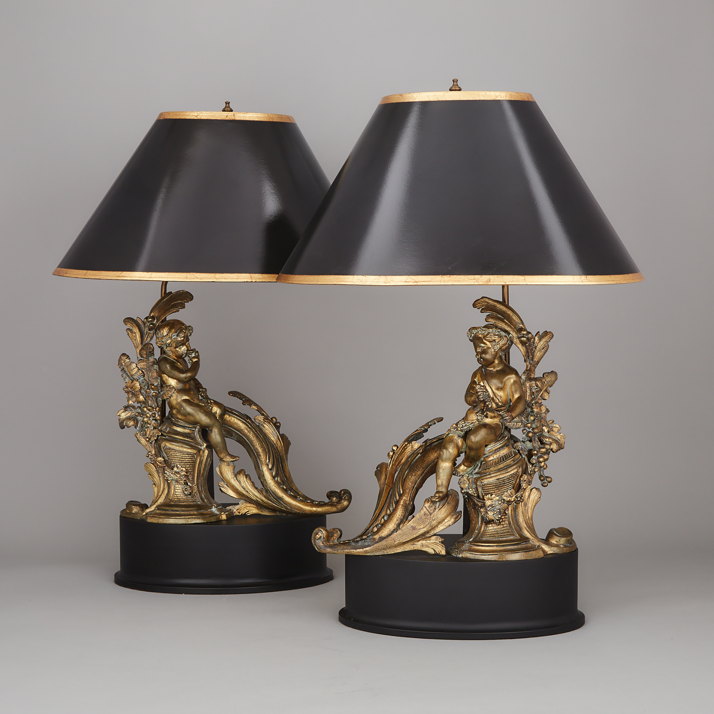 Pair of French Gilt Bronze Figural Chenets, 19th century